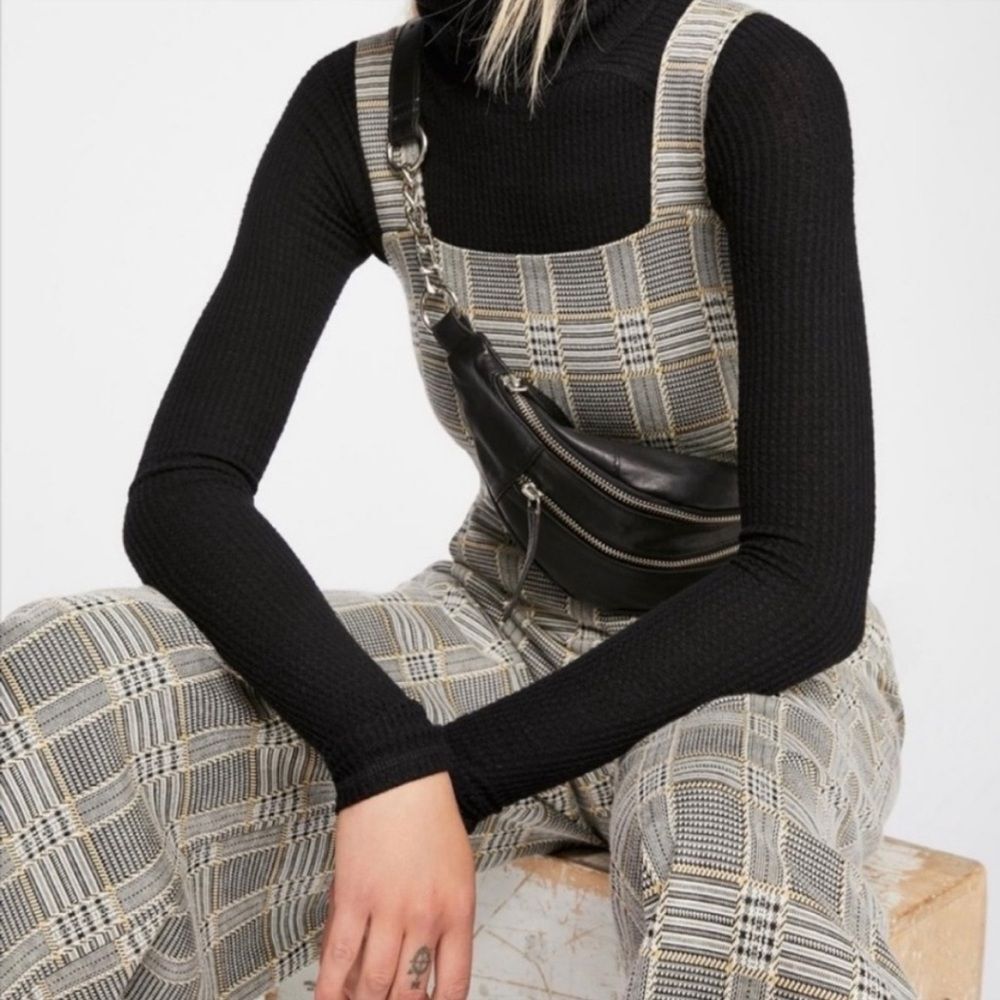 Free People Plaid Stretch Knit Jumpsuit Wide Leg Preppy Y2K 90s 2000s Size 2